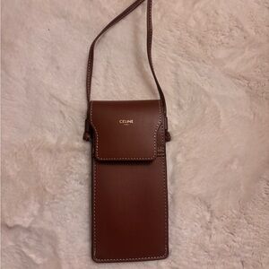 Celine Tan Leather Sunglass/Phone Crossbody